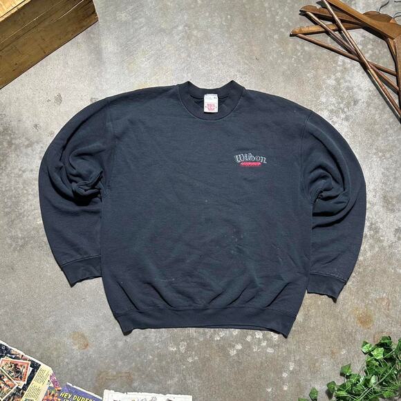 Vintage 90s Wilson Pro 5000 Faded Black Crewneck Mens XL Embroidered Sweatshirt - Picture 1 of 4